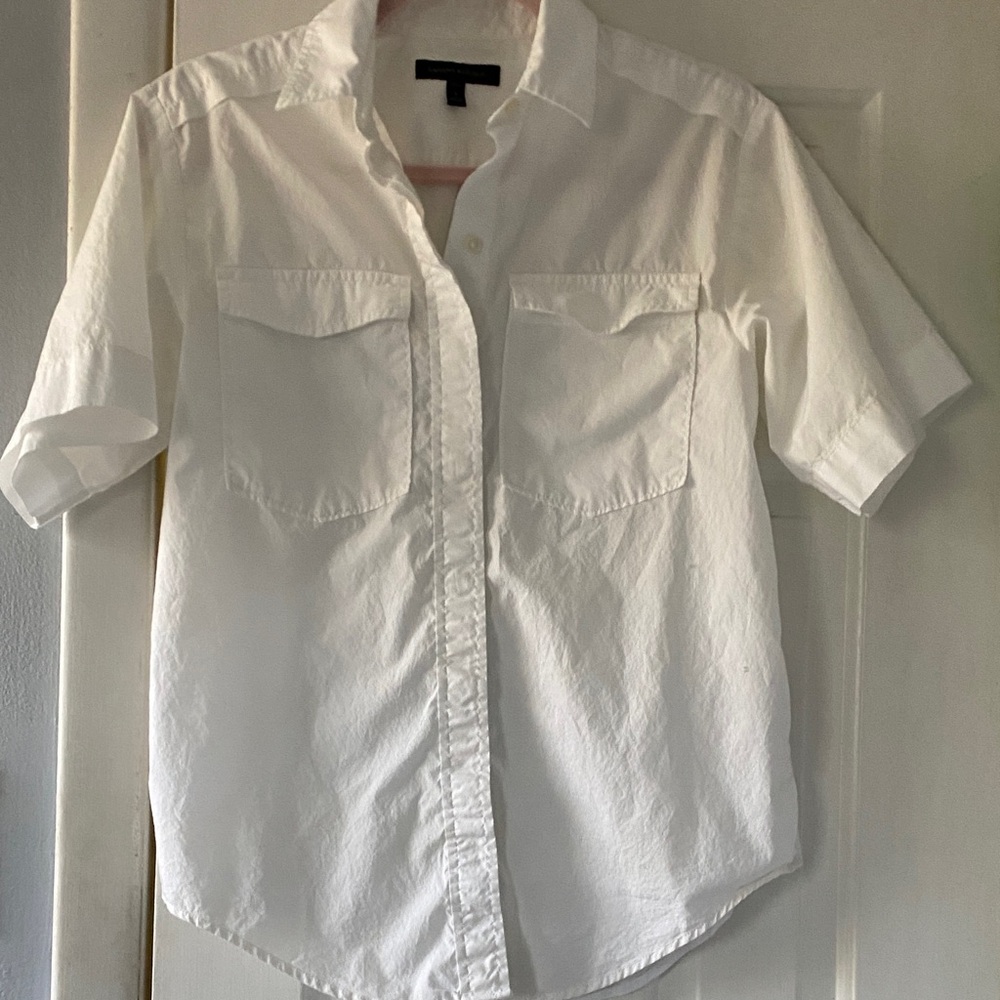 Banana Republic White Cotton Short Sleeve Button Down Shirt - S